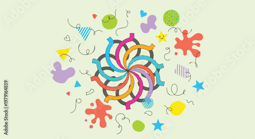 Colorful Party Streamers and Confetti Illustration.