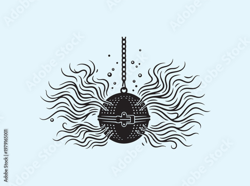 Hanging tea infuser silhouette on white background for brewing concept
