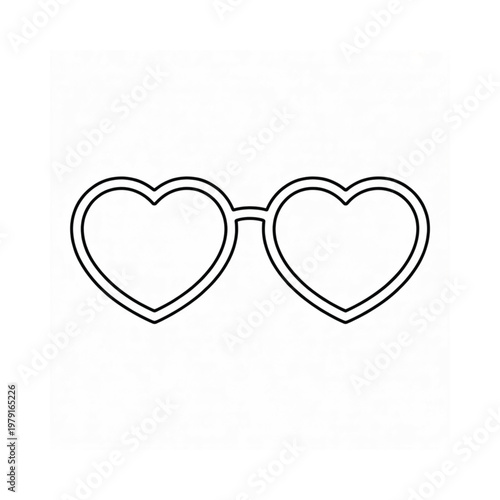 A simple line drawing of heart shaped sunglasses on a white background