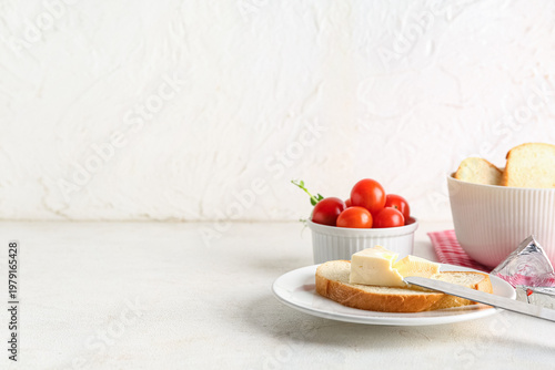 Plate of bread slice with t...