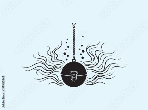 Solid black silhouette of a metal tea ball infuser hanging by a chain