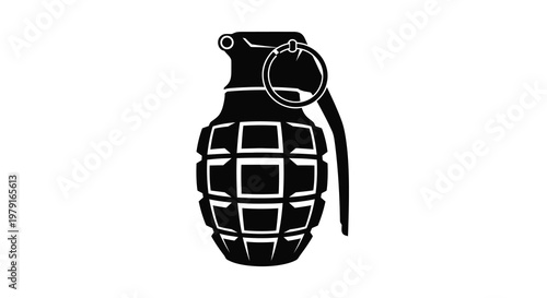 A black silhouette of a hand grenade military ordnance silhouette