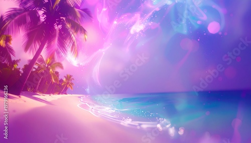 beautiful border frame of summer themed painting with beach scene background with copy space