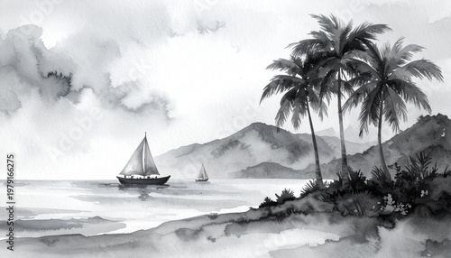 beautiful border frame of summer themed painting with beach scene background with copy space