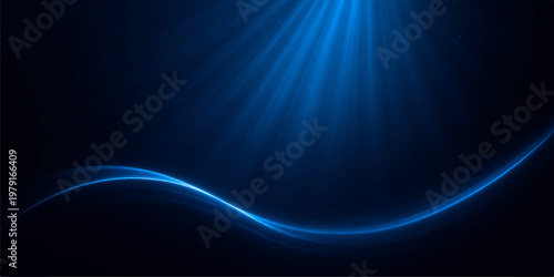 A dark blue abstract background featuring glowing stars and light rays that create a motion wave design with energy beams and a celestial pattern for a digital wallpaper illustration