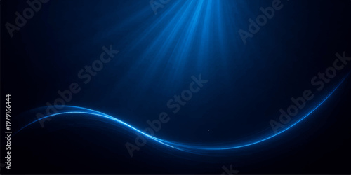 An abstract blue wallpaper design features glowing light waves and energy lines in motion across a dark space background with a starry flash and artistic pattern