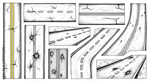 Abstract sketch of roads and wooden planks.