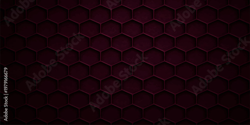 A dark red leather texture background featuring a black metallic hexagon grid pattern for a seamless carbon steel wallpaper design