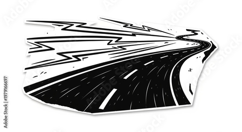 Abstract Speeding Road Illustration with Lightning Effect.