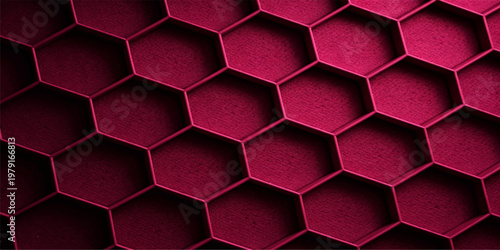 Seamless red hexagonal honeycomb pattern vector illustration with a geometric 3d metal mesh structure and black cell tile texture for a seamless wallpaper design backdrop