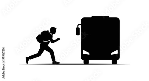 Man Running From Bus Silhouette.