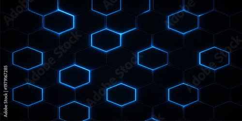 Seamless blue geometric wallpaper featuring a 3d hexagon pattern with a honeycomb grid structure and light technology texture for an abstract business science backdrop vector illustration