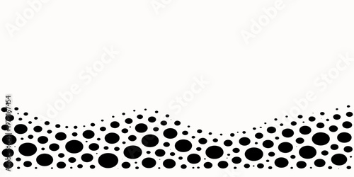Seamless vector illustration of a geometric leopard skin pattern featuring black and white halftone dots in a round circular shape design for an artistic texture wallpaper backdrop