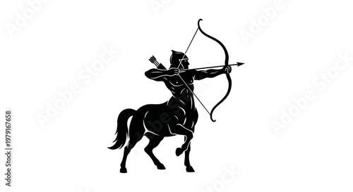 Silhouette of a Centaur Archer Drawing a Bow, Mythological Creature