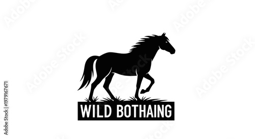 Silhouette of a Galloping Horse Over Grass with "WILD BOTHAING" Text