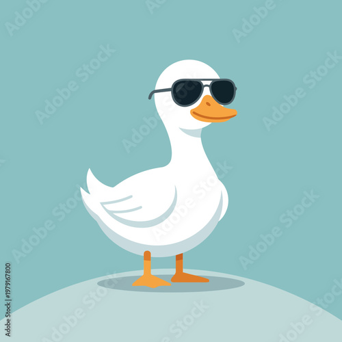 Cool White Duck Character Wearing Sunglasses On Blue Background