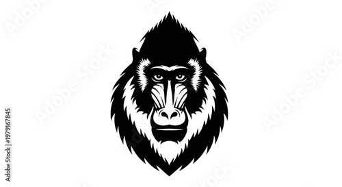 Stylized Black and White Baboon Face Logo - Fierce Primate Portrait