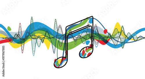 Colorful Music Note Sound Wave Illustration.