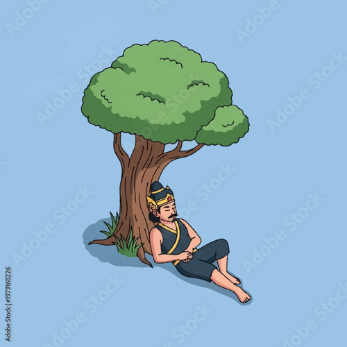 Foto Man resting under a tree outdoors.