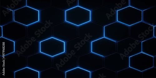 A seamless blue abstract background featuring a 3d geometric hexagon pattern and honeycomb grid structure for a modern technology wallpaper design