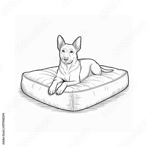 A serene dog relaxes comfortably on a cushioned rectangular pet bed