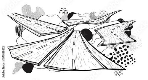 Abstract Roads Crossroads Concept Art.