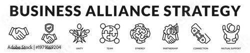 A focused set of icons illustrating collaborative alliances, emphasizing trust, unity, and coordinated teamwork in professional environments in Lineal Icon Style