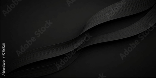 Smooth black abstract background featuring a flowing silk fabric texture with soft grey waves and elegant satin curves for a luxury textile pattern wallpaper template