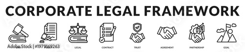 A professional icon set visualizing structured legal systems, regulatory processes, and formal corporate governance in Lineal Icon Style