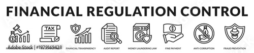 A detailed visual representation of financial governance, tax systems, and anti fraud regulatory enforcement in Lineal Icon Style