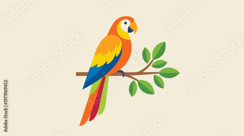 Colorful parrot sitting on branch.