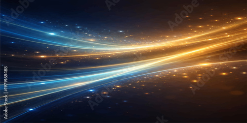 A glowing blue nebula design features bright stars and cosmic rays across an abstract space background with a radiant galaxy sun