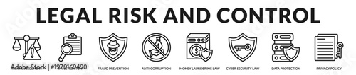 Icons focused on identifying risks, preventing fraud, and maintaining control systems across legal and digital environments in Lineal Icon Style