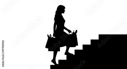 Woman walking up the stairs.