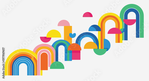 Colorful Rainbow Arches in Row.