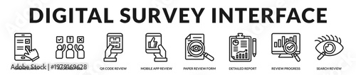 Icons illustrating digital survey systems, user input collection, and structured feedback interfaces in Lineal Icon Style