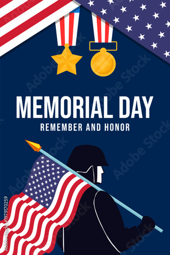 memorial day poster banner illustration in flat design