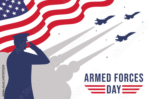 armed forces day background with an army saluting in flat design