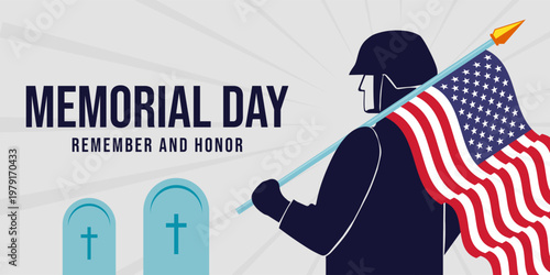 memorial day horizontal banner illustration in flat design