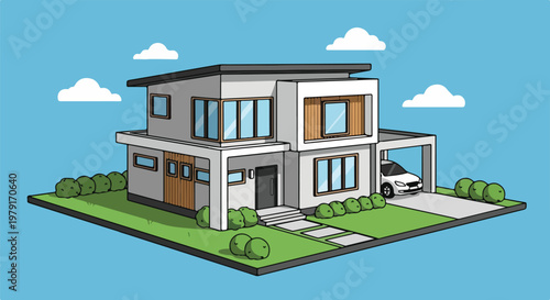 Modern Two Story House with Carport.