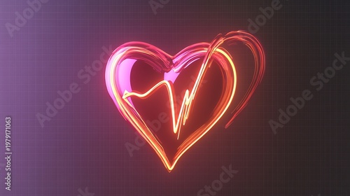 Heart symbol glows with a vibrant light trail to represent health and cardiac vitality.