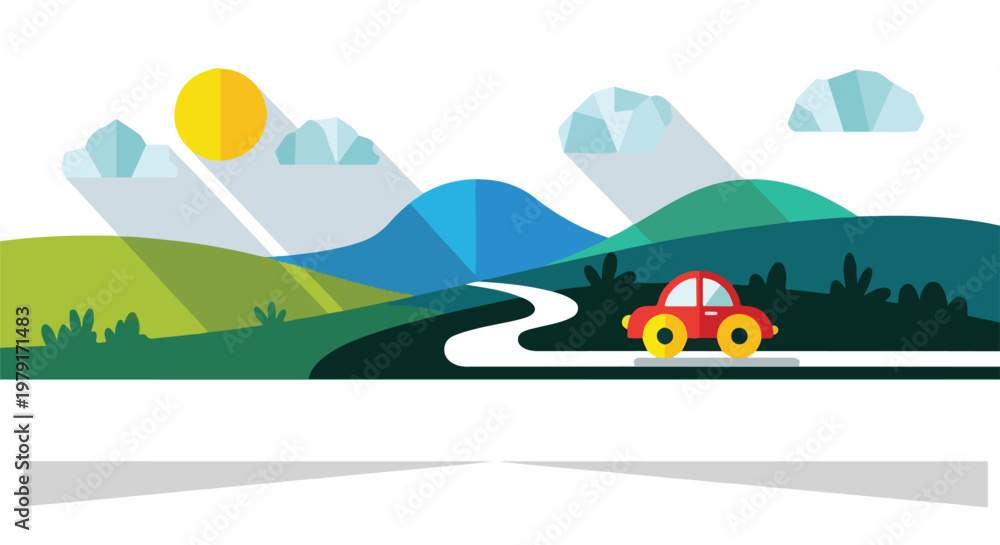 Fototapeta premium Red Car Driving on Winding Road.