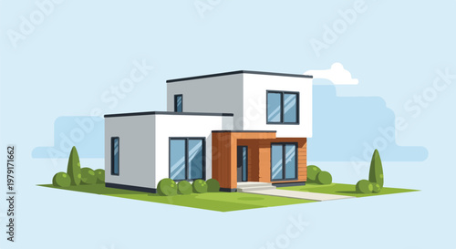 Modern White House with Brown Accent.