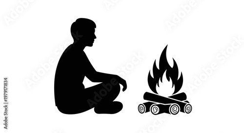 Man Sitting by Fire Silhouette.