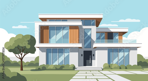 Modern Two Story Residential House.