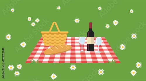A romantic picnic setup on green grass.