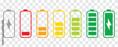 Battery level indicators. Colorful battery charge level icons. Battery power level pictograms in outline style. Battery level indicators. vector illustration eps file.