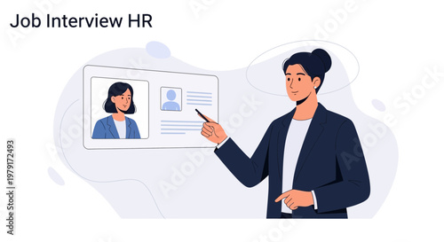 HR Manager Conducting Job Interview Online, Candidate Profile on Screen