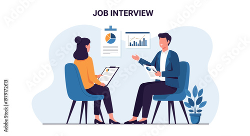 Job Interview: Business Meeting with Charts and Graphs, Professional Conversation