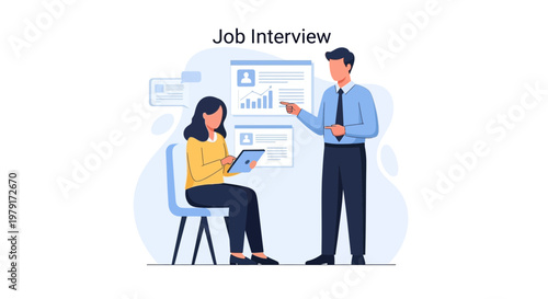 Job Interview: Candidate and Interviewer Discussing Career Growth with Charts